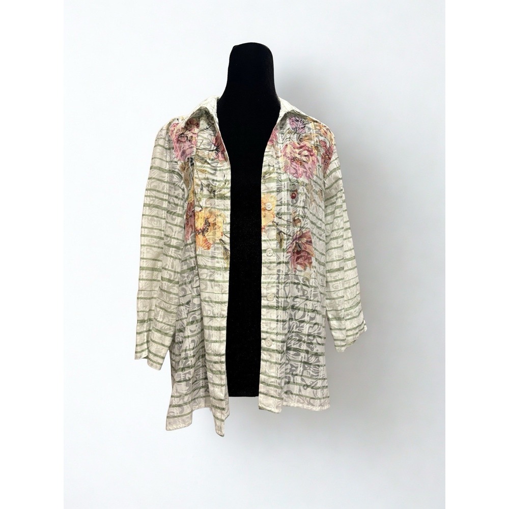 Alfred Dunner Woman's Striped Floral Blouse Semi-Sheer 3/4 Sleeve Size S Vintage - Picture 4 of 11